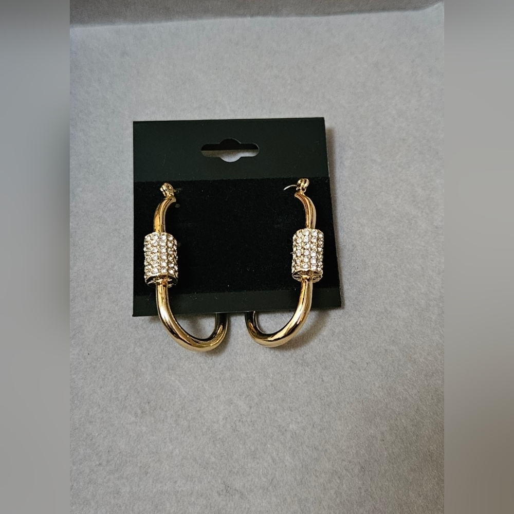 Lock Hoop Earrings With Crystals NWOT